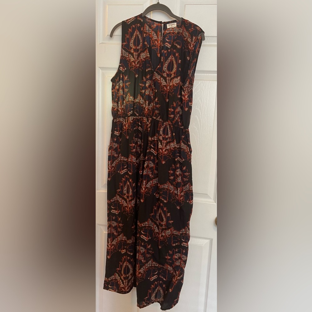 Jumpsuit in bold navy/rust/cream cotton